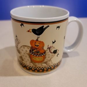 Sakura Halloween Debbie Mumm coffee Mug Raccoon Black cat  bird candy 2000